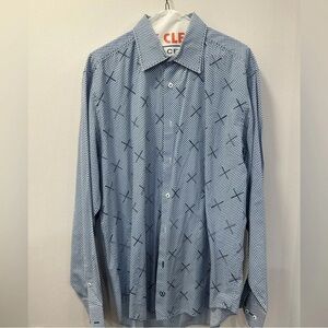 Bugatchi Men’s Large Classic fit long sleeve shirt (fits XL) Blue X Pattern